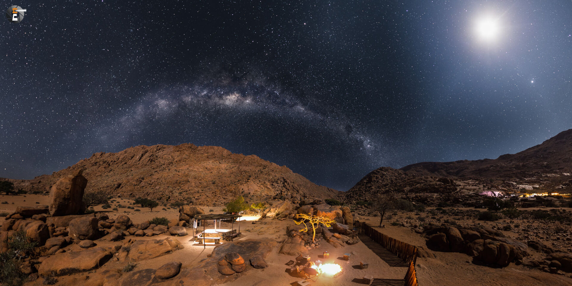Camping under moon and stars