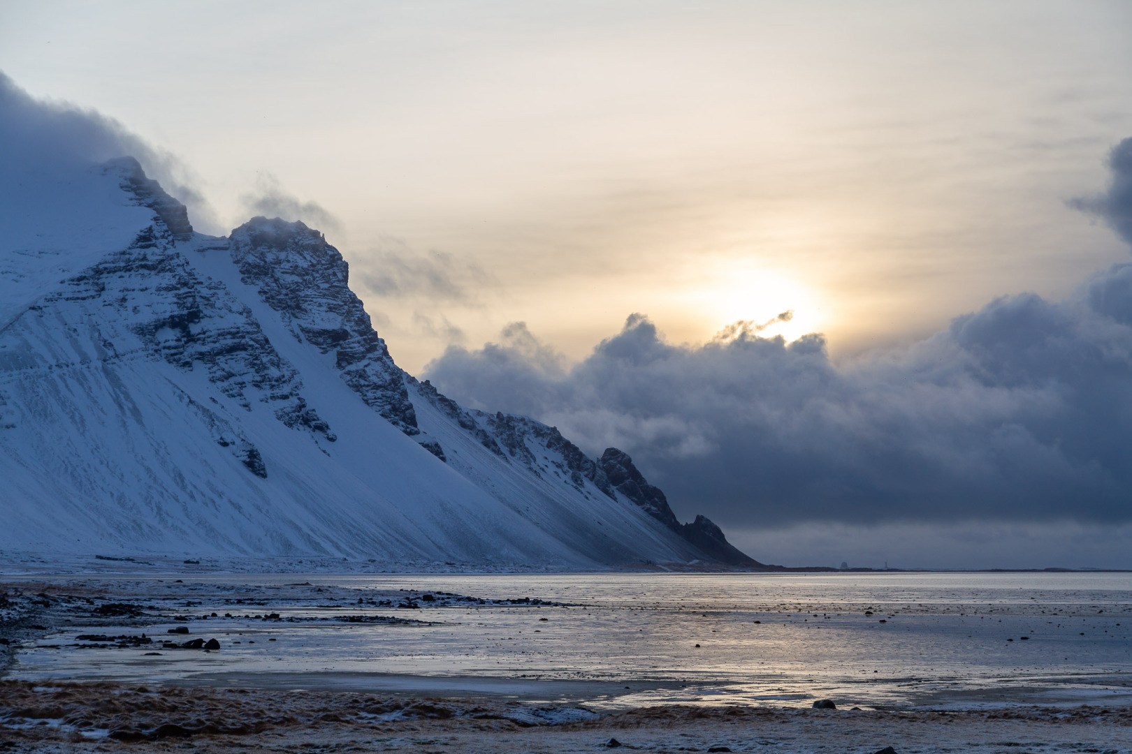 Rising sun behind Vestrahorn
