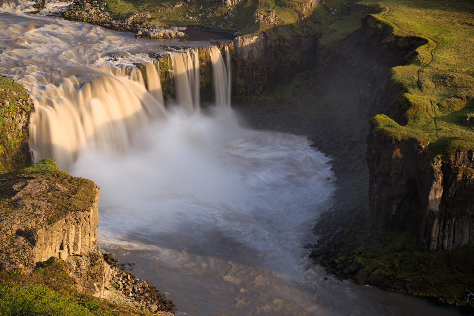 Hafragilsfoss in golden sunlight
